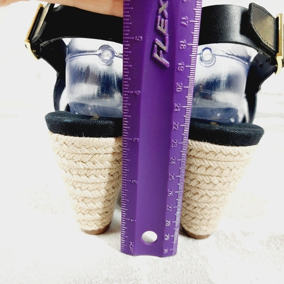 NEW Cole Haan Crystal Black Leather Buckle Sling Back Summer Wedge Sandals H328 - Picture 9 of 14